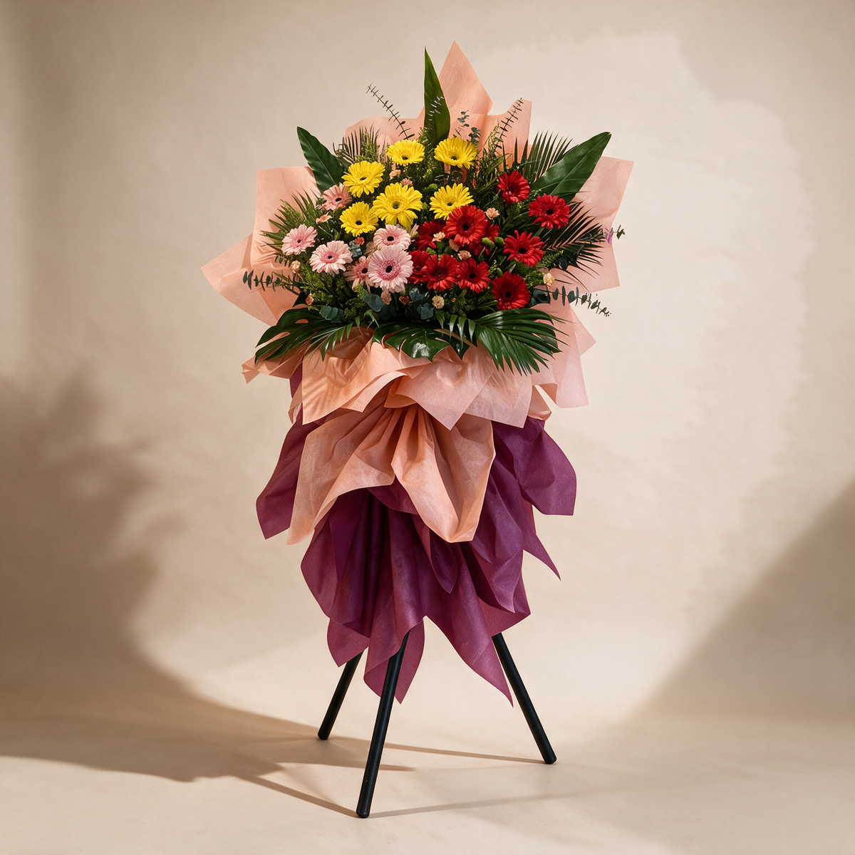 Side view of the Abundance grand opening flower stand