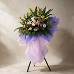 Side view of the Flourish grand opening flower stand