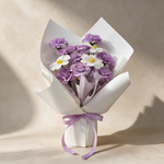 Lilac Wish soap flower bouquet of lilac carnations, roses and white cosmos