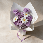 Top view of the Lilac Wish soap flower bouquet of lilac carnations and roses
