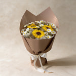 Little Sunshine soap flower bouquet of sunflowers and white chamomile