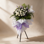 Side view of the Reverence white funeral flower stand